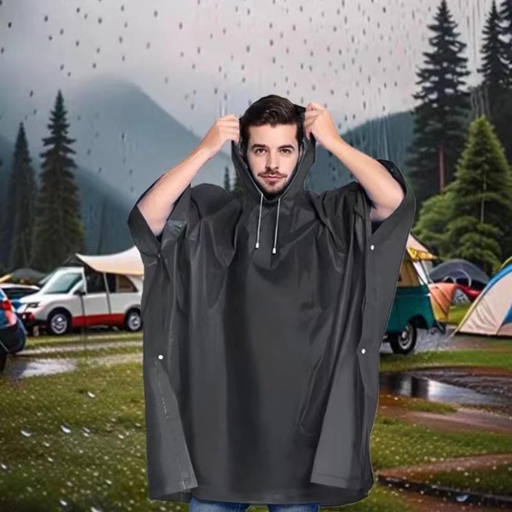 Emergency Poncho Rain - Black Fashion Adult Waterproof Long Raincoat