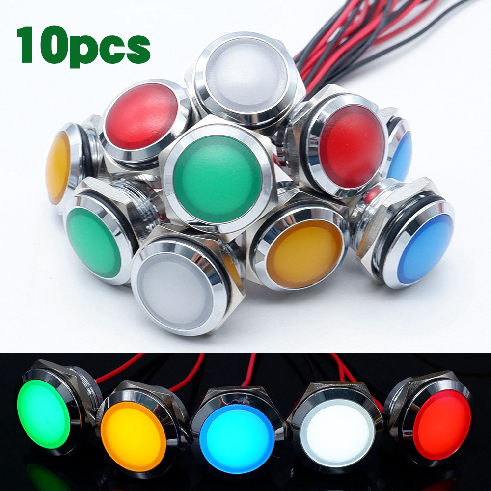 10pcs 12/16/19/22mm Metal LED  - Signal Panel Orange avaliação e preço