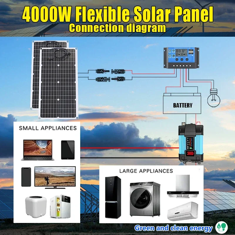 4000W Solar Panel Kit 12V To 1 - Solar Emergency Charger avaliação e preço
